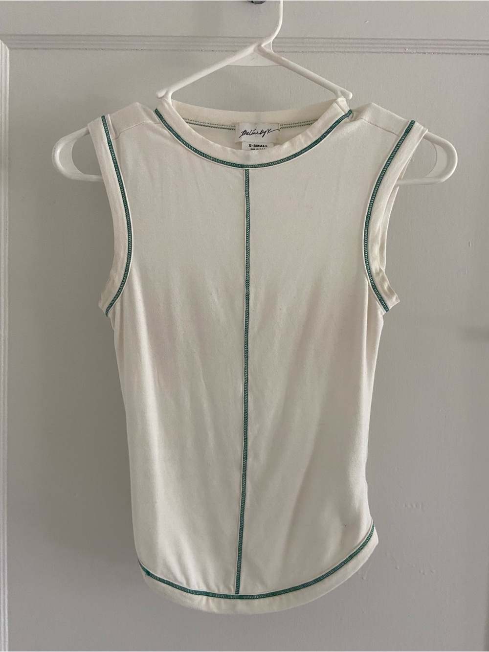 Line by K white micromodal tank with green contrast stitching